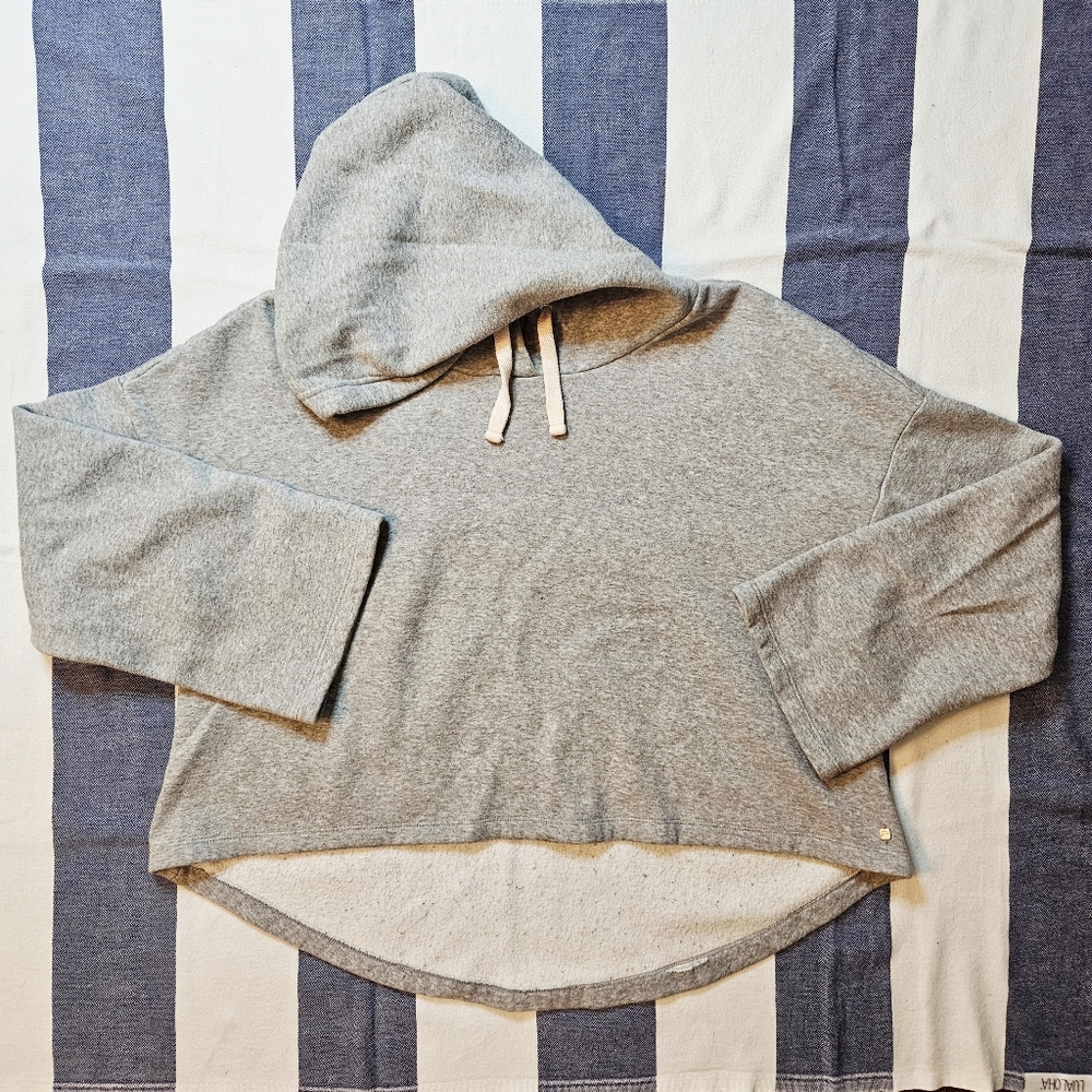 Fabletics Cropped Heather Grey Hoodie With Hi-Lo Hem M